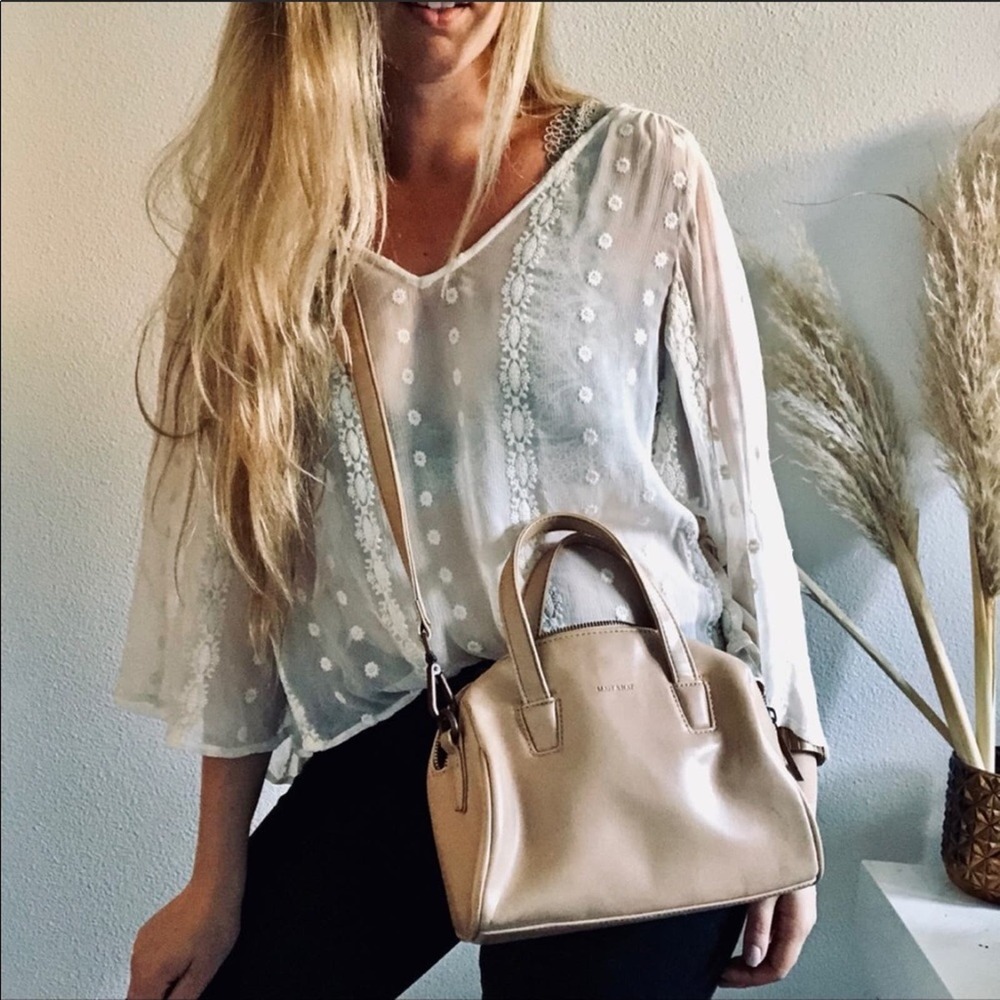 MATT & NAT Cream Tan Mitsuko Mini Bowling Bag Removeable Strap Crossbody Purse